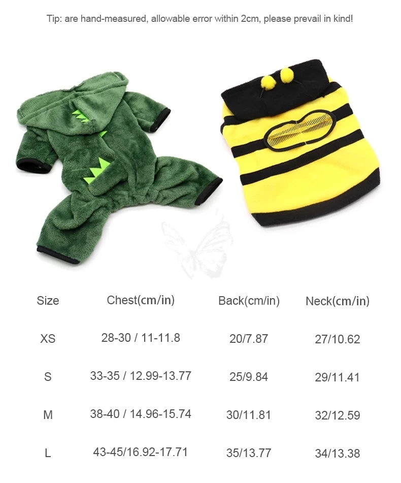 Pet Cat Dog Halloween Dog Clothes for Small Dogs Funny Dinosaur Cosplay Costume Winter Warm Cat Coat Fleece Hoodies Sweater