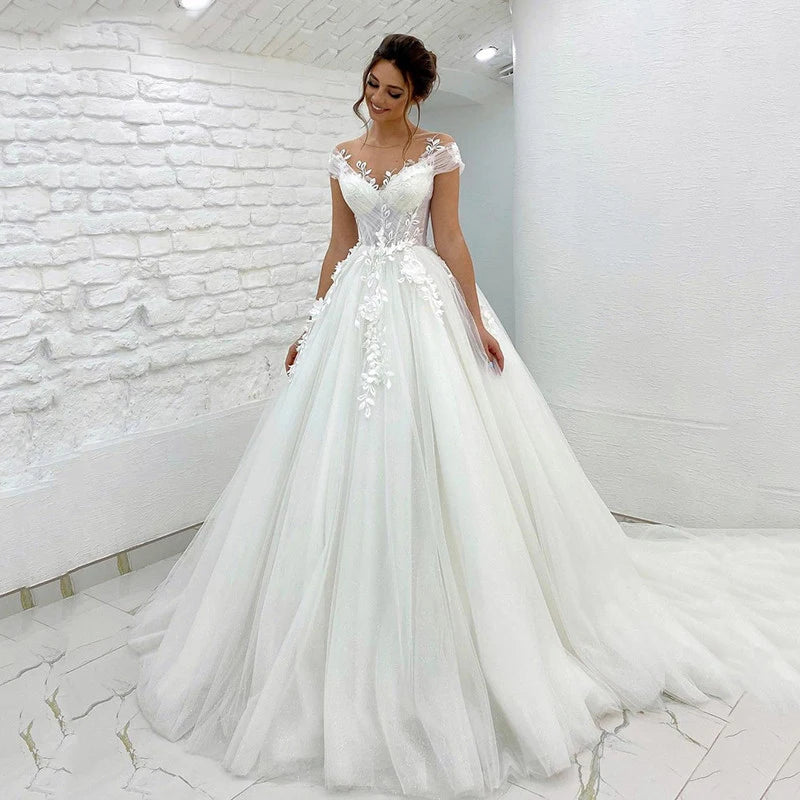 Princess Wedding Dresses Off Shoulder 3D Lace Applique Ladies Sleeveless Boho Bridal Gowns Vestido De Novia Customized 2025 Robe
