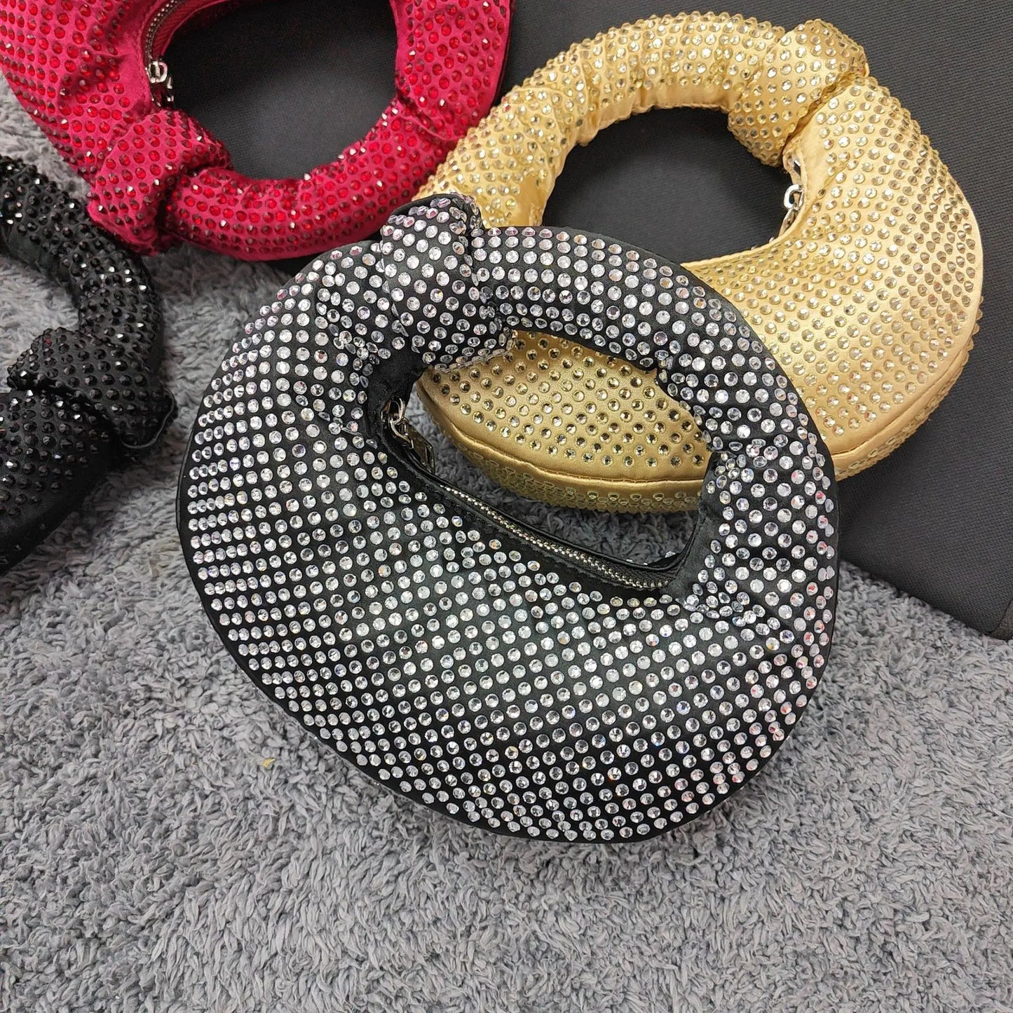 Full Diamond Dumpling Bag Women's Socialite Dinner Clutches Ladies Sparkling Rhinestone Evening Handbag Mini Banquet Party Purse