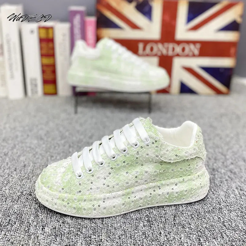 Sneakers Casual Men Designer Board Shoes Fashion Patent Leather/Denim Breathable Increased Internal Flat Platform Punk Shoes
