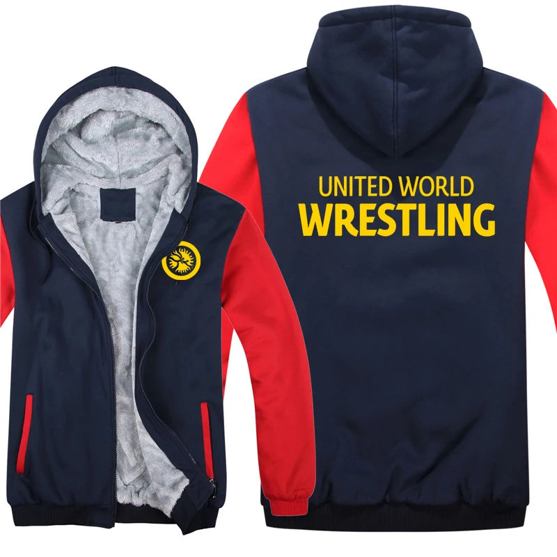 United World Wrestling UWW Men Hoodies Sweatshirts Autumn Winter Warmer Thicken Fleece Fashion Coats Harajuku Top