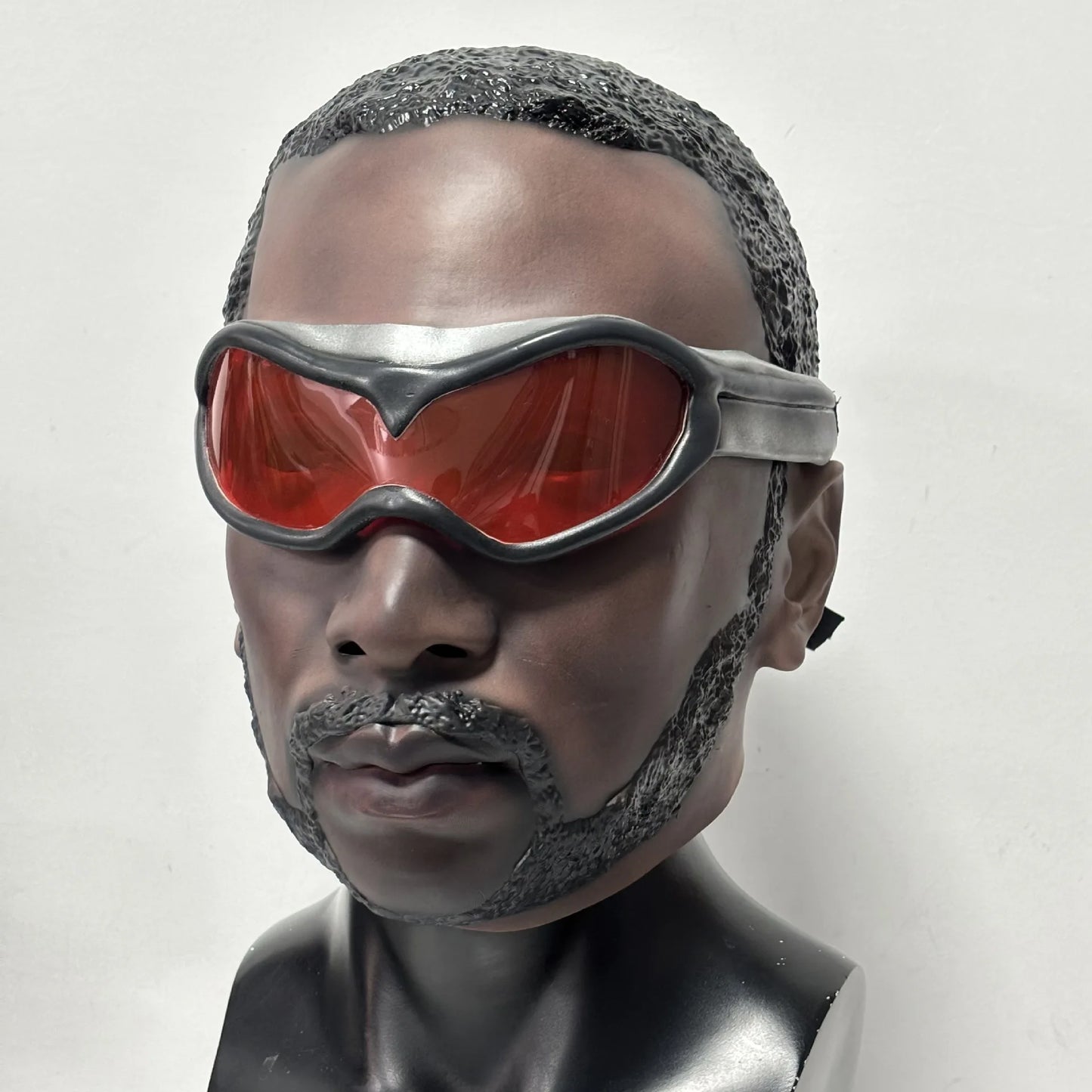 Realistic Bearded Man Full Head Latex Mask Detachable Red Lens Goggles Adult Halloween Cosplay Masquerade Party Costume Props