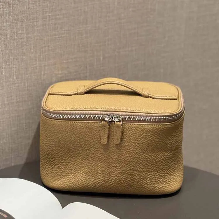 Firstgrain Cowhide Himalayan Crocodile Pattern Vanity Case Genuine Leather Square Portable Large-Capacity Hand-Held Cosmetic Bag
