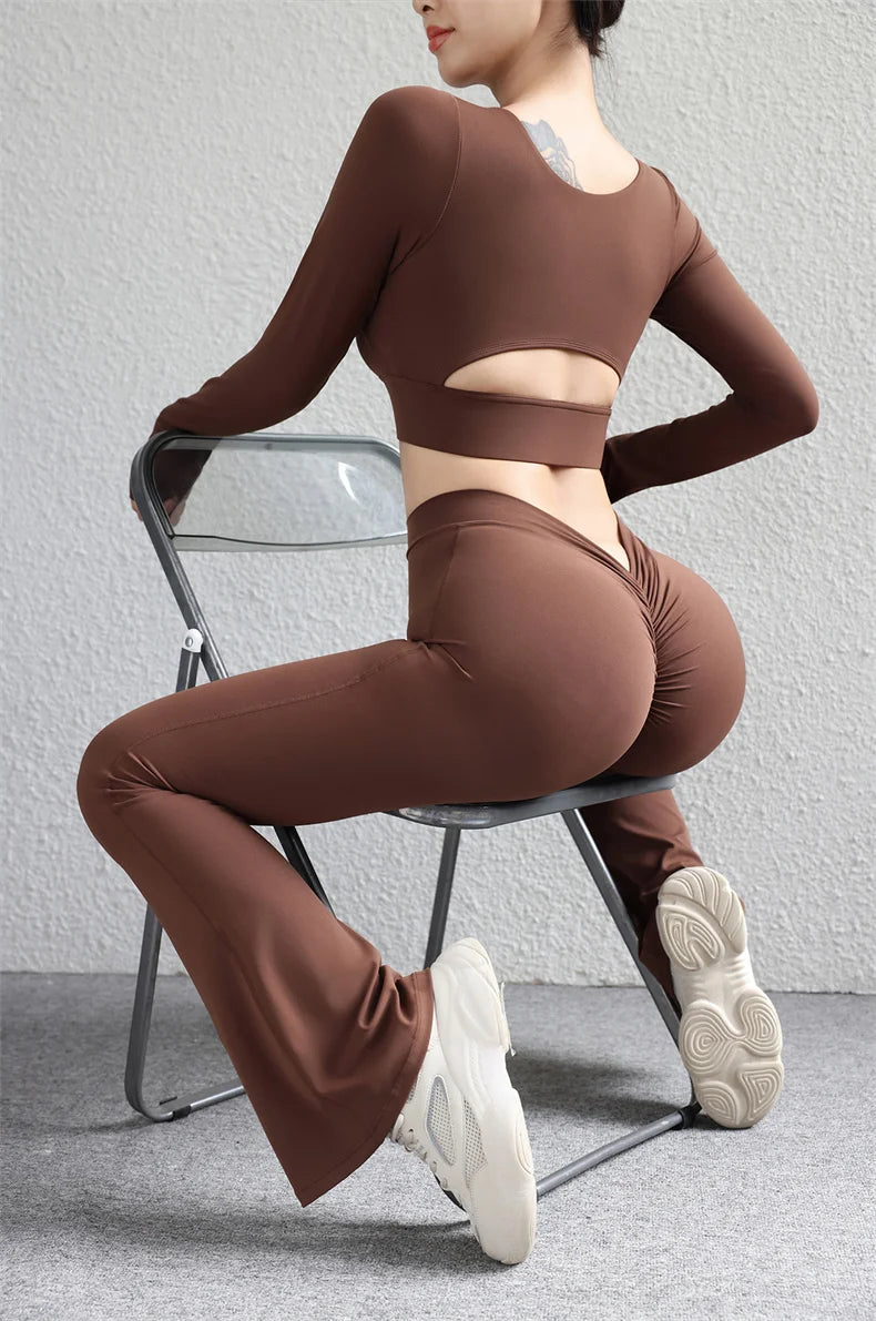TRY TO BN Flare Leggings Gym Women Yoga Pants Back Waist V Scrunch Leggings Push Up Butt Lifting Fitness Sports Workout Clothes