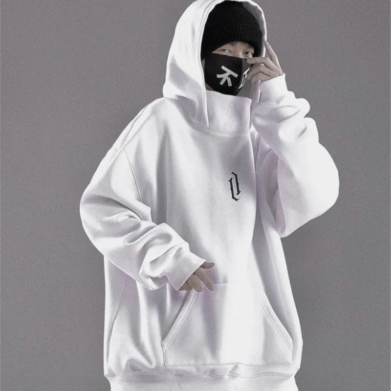 Embroidery Turtleneck Sweatshirt Oversized Y2K Men Women Hoody Japanese Ninja Hoodies Autumn Hip Hop Fleece Pocket Streetwear