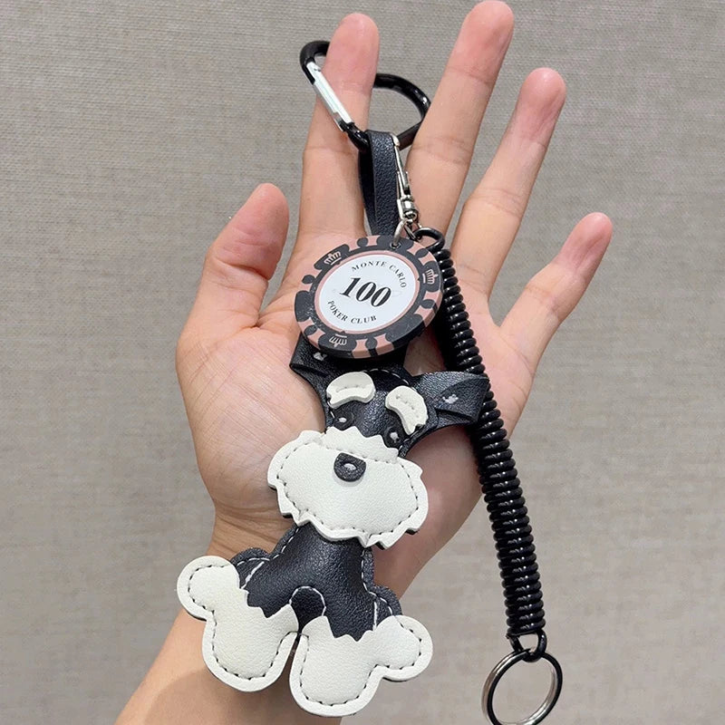 Lovely PU Leather Schnauzer Keychain Cute Puppy Animal Hanger Dog Fashion Bag Pendant Creative Woven Rope Keyring Bag Charms New