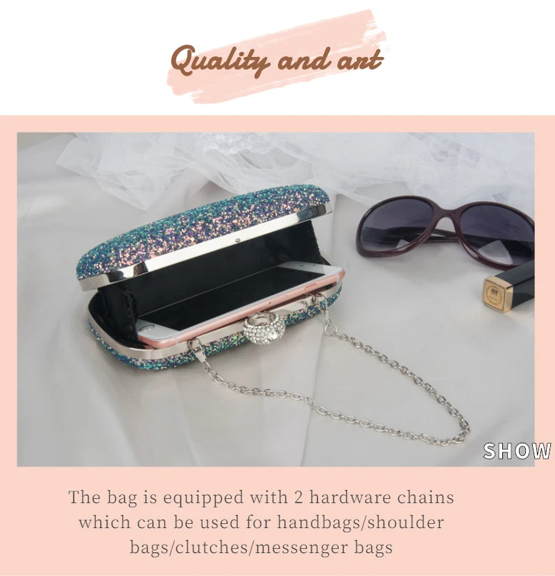 Evening Pink Clutch Designer Bags Women Luxury 2025 Purse Bling Sequins Handbag New Fashion Shoulder Crossbody Small Phone Bag