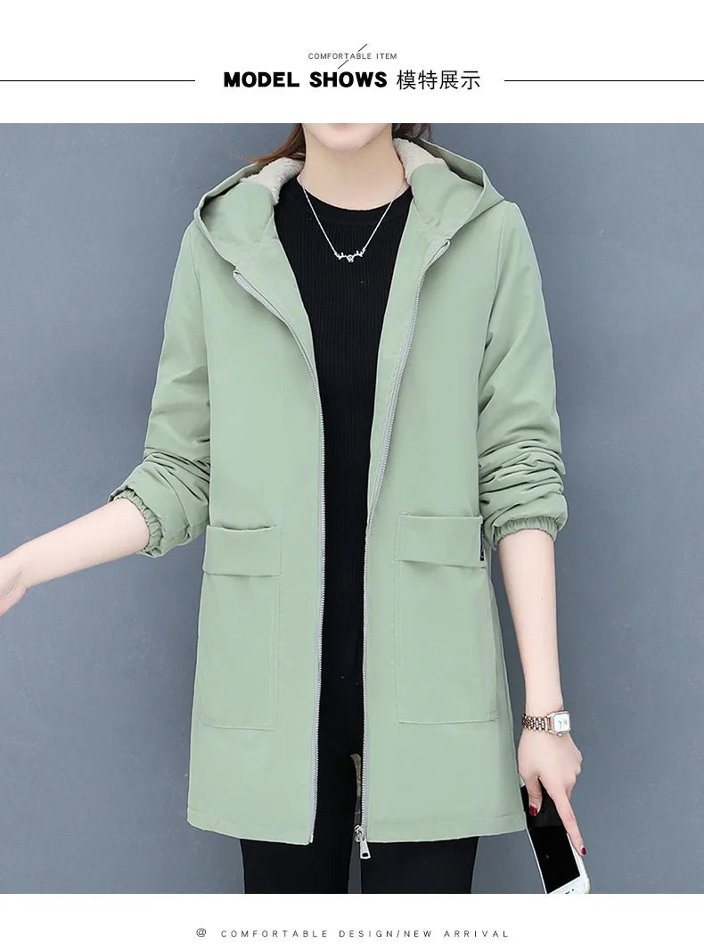 2023 Autumn Winter New Thick Warm Lamb Wool Cotton-padded Coat Women's Mid-length All-fit Loose Hooded Female Blouse