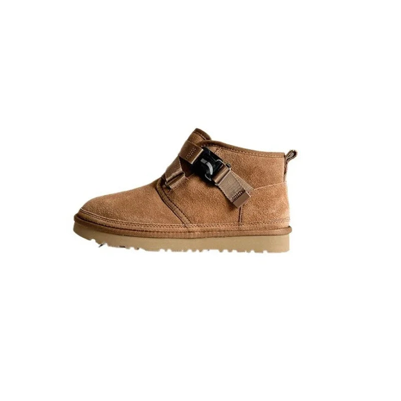 2026 Winter New Style Wang Yibo Same Top Leather Outdoor Warm Men's Boots Fashion Versatile Short Tube Men's Snow Boots
