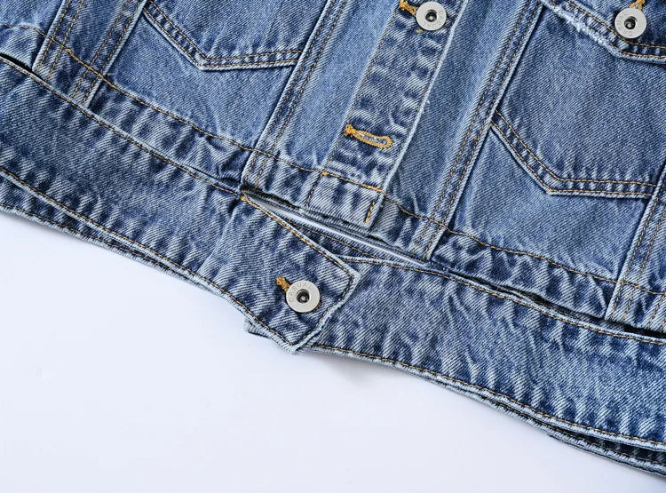 2026 Women's Blue Shorts Denim Jacket, Fashion Casual Coat Black Lapel Single-breasted Long-sleeved Female Overcoat S-XXXL
