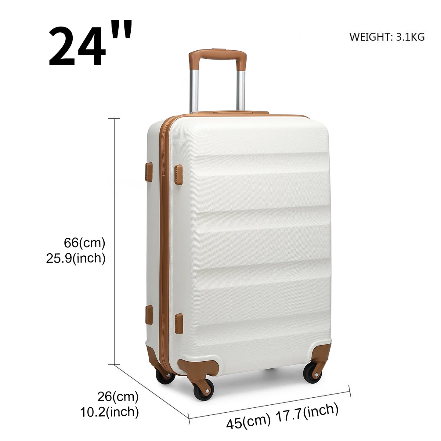 KONO Hardshell Case with 4 spinner wheels and number combination lock, light suitcase, hand luggage, 55/66/75 cm