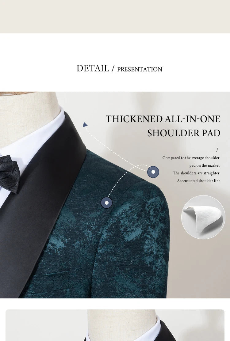 Black Luxury 2-Piece Set Men Suit Party Shawl Collar Double Breasted Business Casual Suit Groom's Wedding Dress Jacquard Pattern