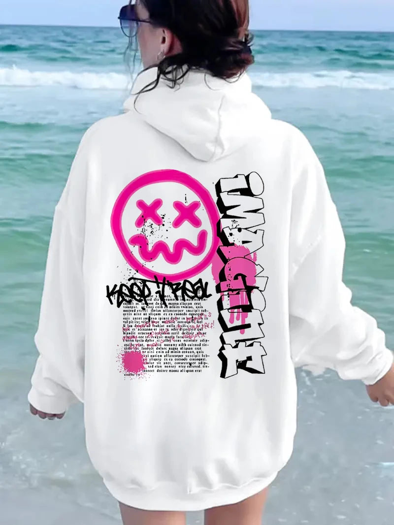 New Sweatshirt Funny Face Printed Women Fashion Casual Wear Women's Hoodies Y2K Vacation Women Autumn/Winter High Street Hoodie