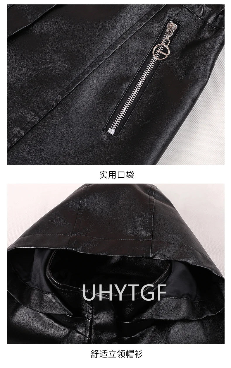 UHYTGF Fleece Winter Leather Female Quality Pu Leather Windbreaker Women Temperament Slim Warm 3XL Big Size Coat Deri Ceket 425