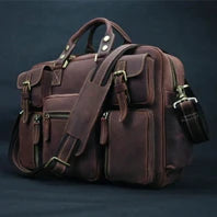 Vintage Crazy Horse Genuine Leather Men Briefcase 15" Laptop Bag Work Business Bag Shoulder Messenger Bag Male Tote Handbag M088