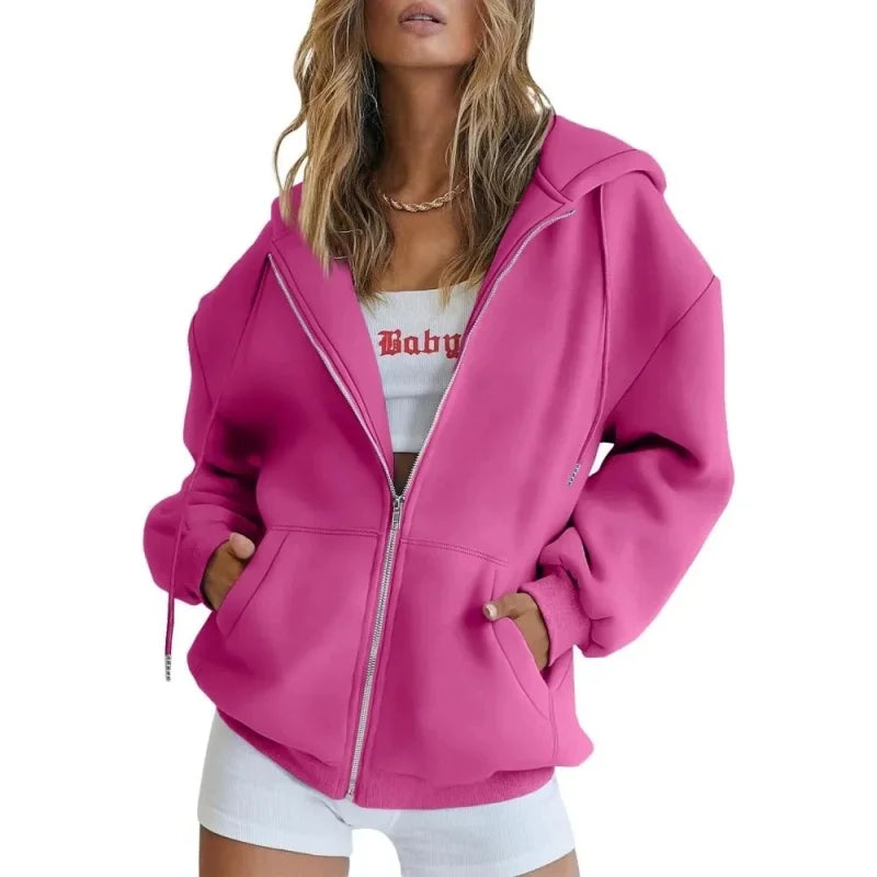 Spring Autumn Winter Fashion Zipper Hoodies Women Cardigan Coat Daily Long Sleeve Tops Versatile Casual Hoodies Women Sweatshirt