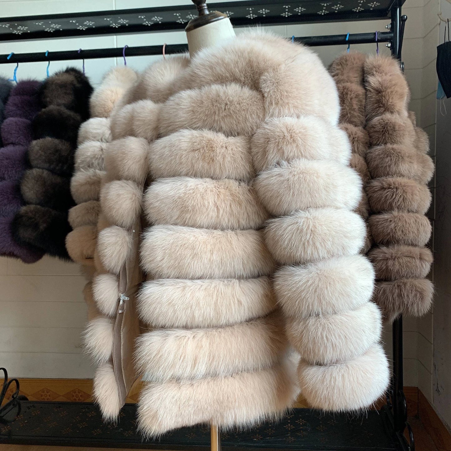 NEW Style Length Sleeves 4in1 Real Fur Coats Women Natural Real Fur Jackets Vest Winter Outerwear Women Fox Fur Coat Quality Fur