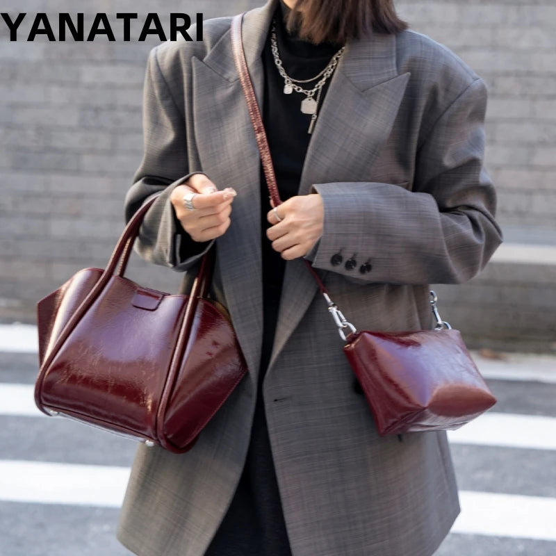 YANATARI Genuine Leather Woman Bag Shoulder Bag Handbags Ladies Crossbody Bags Luxury Designer Minimalism Bag Cowhide Bucket Bag