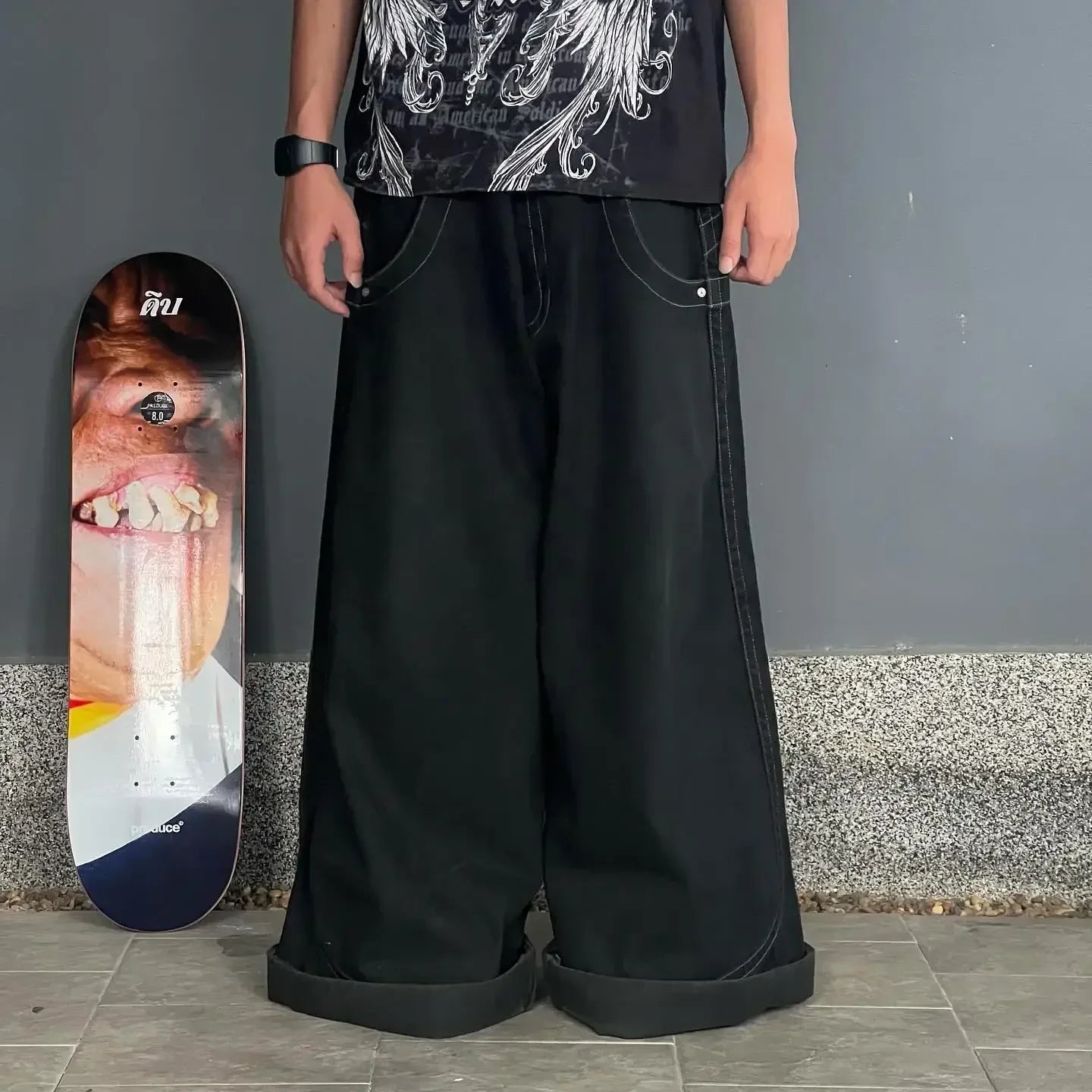 Y2K Street Casual baggy jeans Hip Hop Jnco Big Denim for Men and Women Pant Pocket Boxing Kangaroo Print Wash Wide Leg Jeans