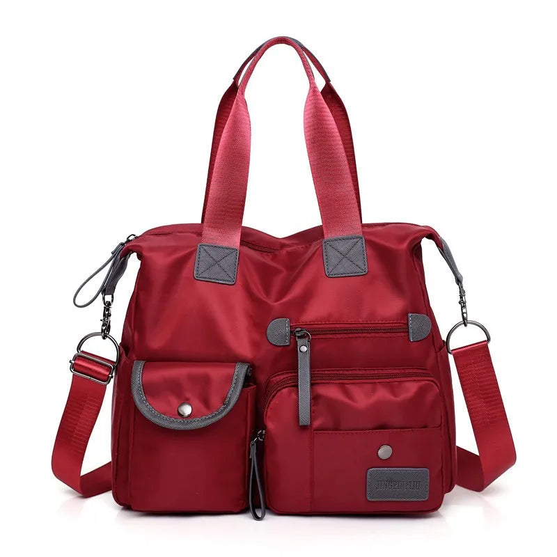 Women Tote Bag With Multi Pockets, Large Capacity Shoulder Bag, Lightweight Nylon Crossbody Bag For Travel
