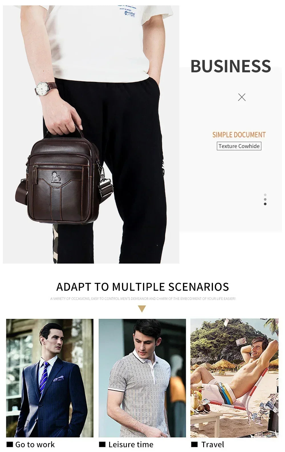 New Handbag Men's Bag Genuine Leather Shoulder Bag Husband luxury design messenger bag crossbody bags for men