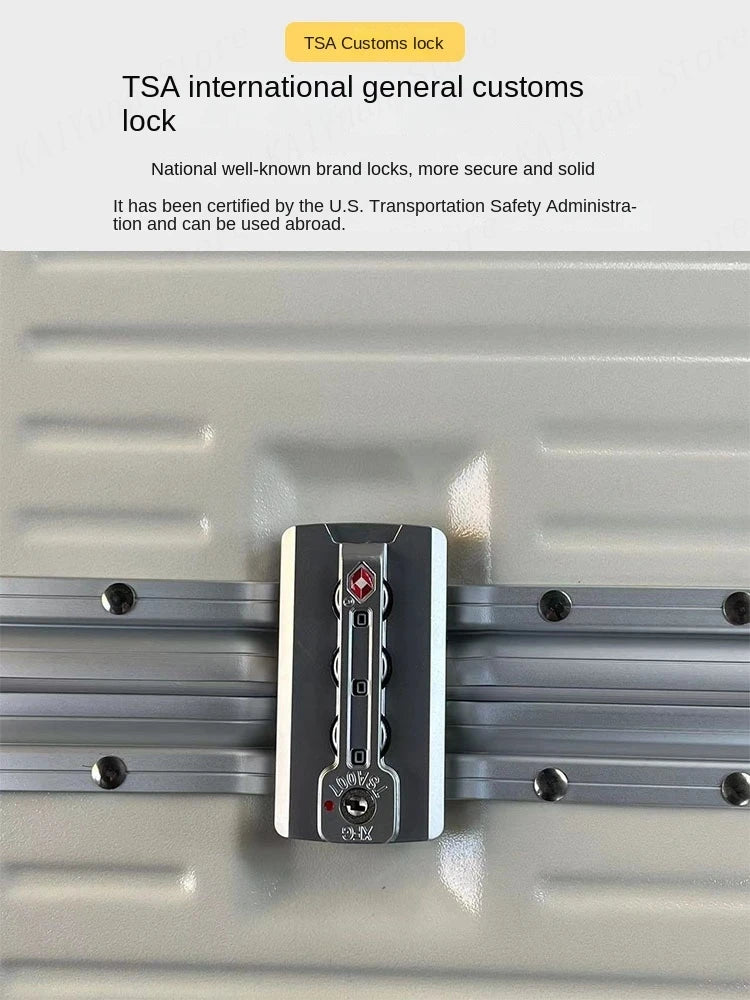 New Suitcase Aluminum Frame Rolling Luggage with Cup Holder Cabin Carrier PC Material Suitcase on Wheels Large Capacity