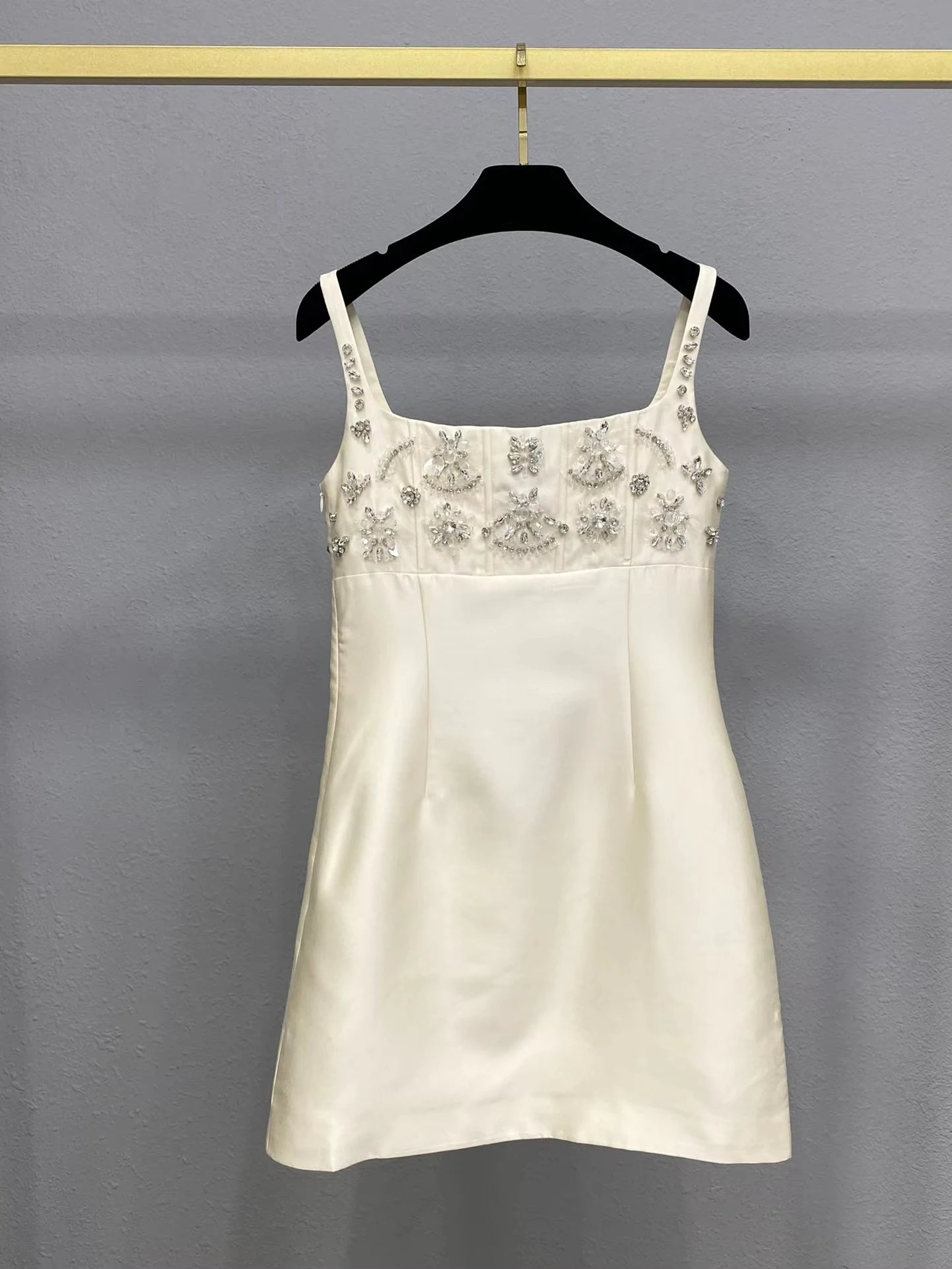 2025 Ladies New [Glossy Texture] Solid Diamond decoration Square-Neck Suspender Dress, Sleeveless Perfect Choice for Women