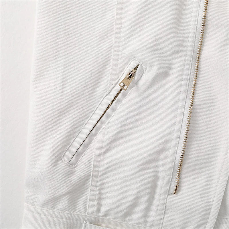 2025 New Women's Denim Tank Top Jacket Fashion Spring Summer Zipper White Sleeveless Tank Tops Female Jeans Coat