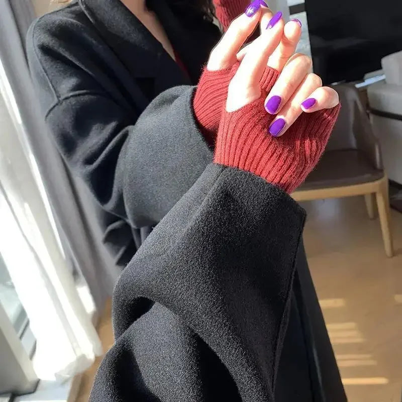 Black Woolen Coat Women's Mid-Length Thickened Autumn Winter New Style High-End Atmosphere Goddess Style Outerwear Coat