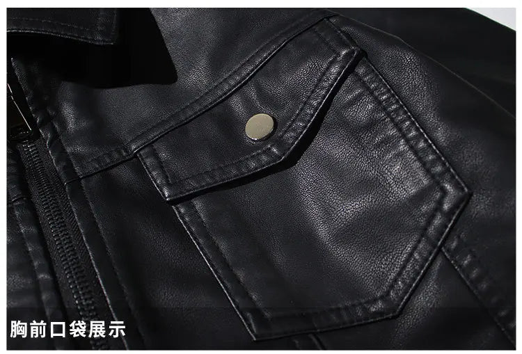 Autumn and Winter Classic Men's Leather Jacket Lapel Fashion Trend Locomotive Clothes Fleece Thermal Jacket Men