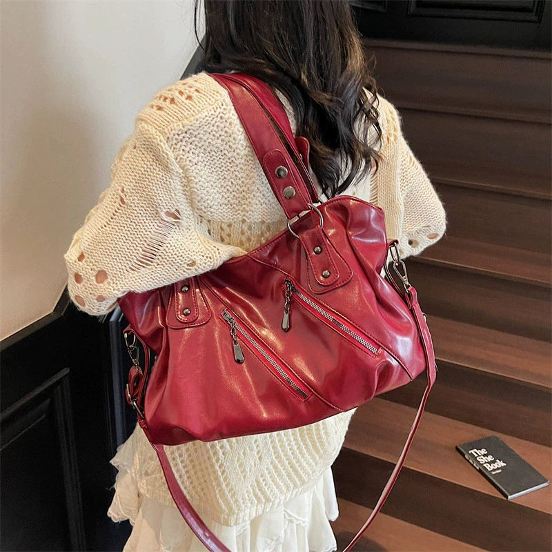 Retro Brand Roomy Shoulder Bag Female Luxury Solid Color Classic Crossbody Bag Large Capacity Style Soft PU Leather Tote Bag