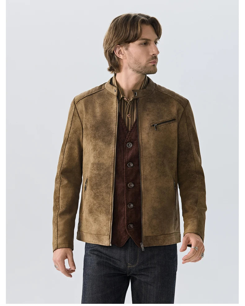 Men's PU Leather Jacket Faux Fur Leather Jacket Thickened Plush Autumn Winter Warm Leather Jacket High-End Business Leather Coat