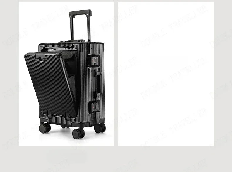 Front Opening Large Capacity Rolling Luggage Case Aluminum Frame ABS+PC Trolley Case Suitcase USB Charging Boarding Case