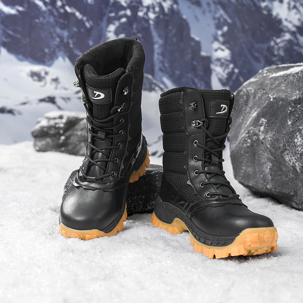 Men's Winter Snow Boots Waterproof Insulated Hiking Boots High-Top Outdoor Shoes with Warm Knit Collar, Anti-Slip Rubber Sole, C