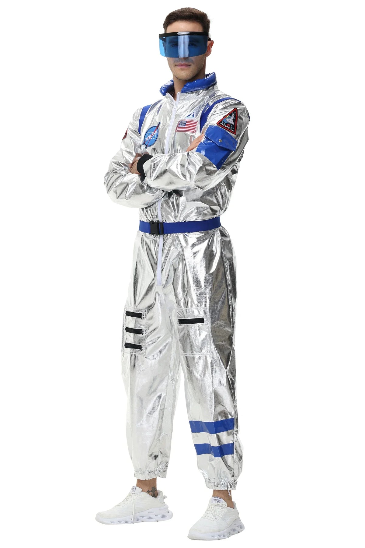 Adults Silver Astronaut Costume Space Suit Men Women Couple Jumpsuit Cosplay Halloween Carnival Party Dress Up