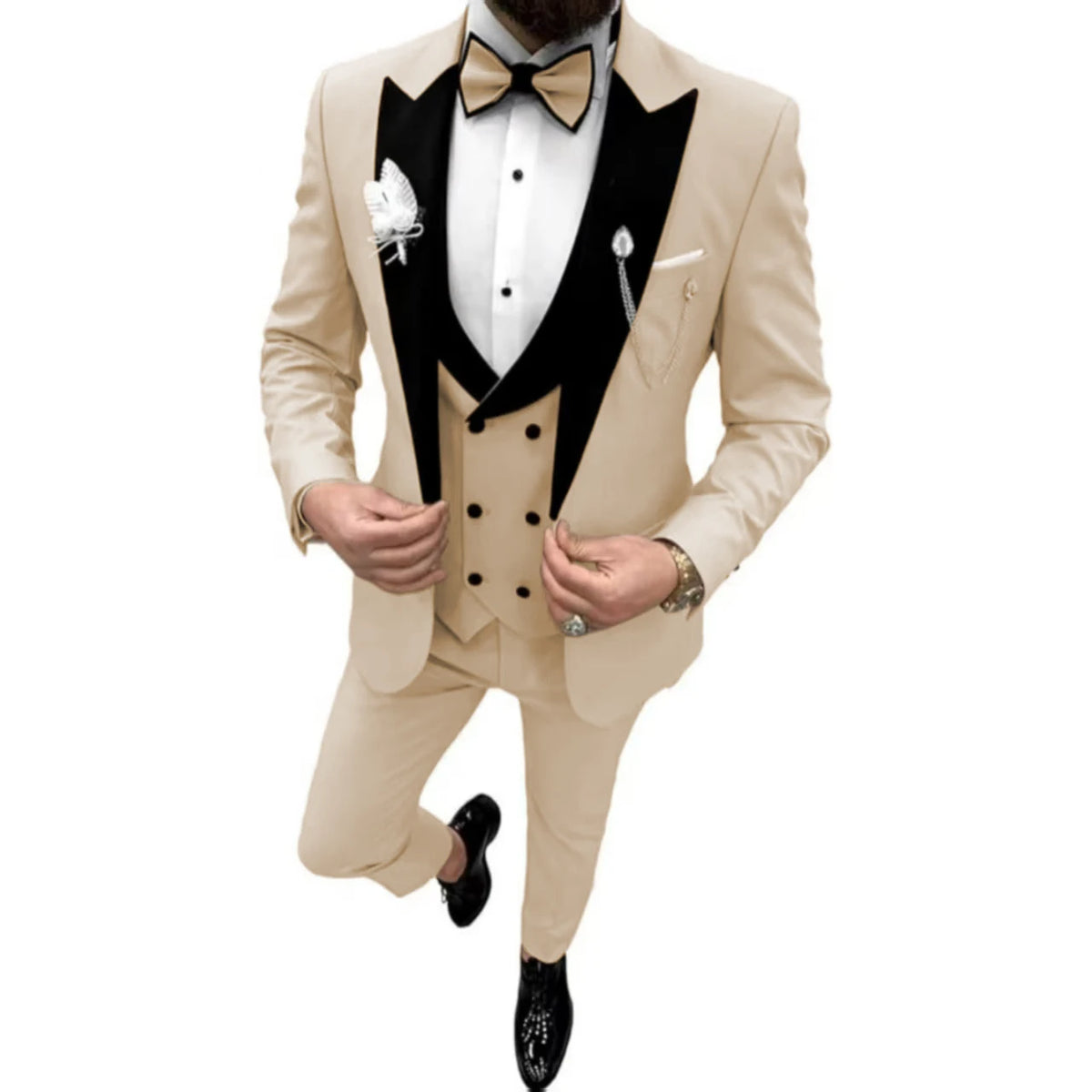 Elegant Men Suit Customized 3 Piece Blazer Vest and Pants Set Tuxedo Suits for Men Velvet Peak Lapel Formal Men Suit for Wedding