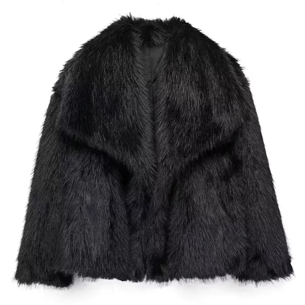 HH 2025 Winter Coats For Women New Artificial Fur Effect Loose Cropped Coat Female Versatile Streetwear Women's Cardigan