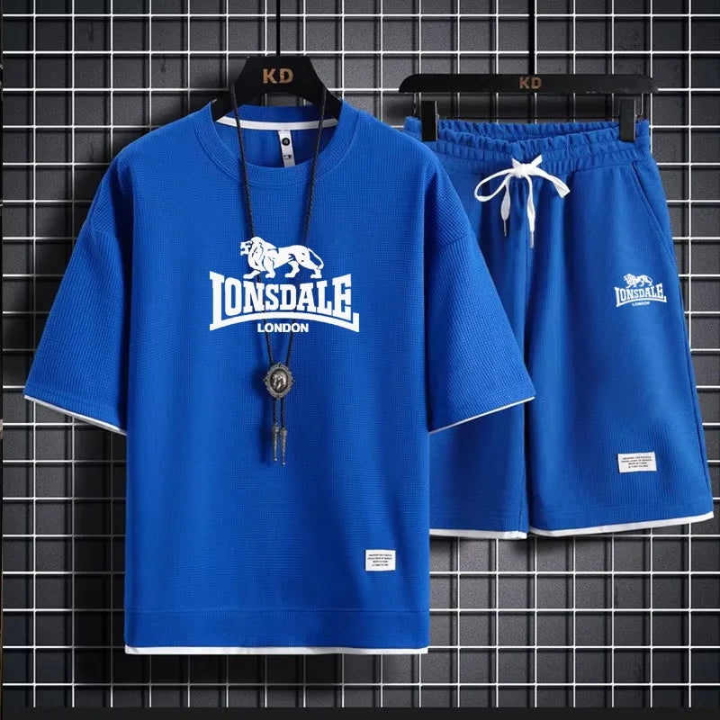 Brand-new summer comfortable men's sportswear, 2026 model fitness casual short-sleeved T-shirt and shorts set, two-piece set