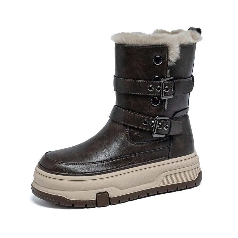 AIYUQI Women's Genuine Leather Snow Boots 2026 Winter New Platform Warm Women Mid-calf Boots Stylish Thick Boots For Women