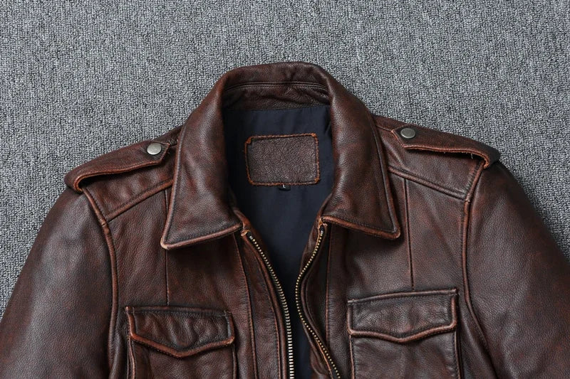 Vintage Red Brown Genuine Leather Jacket Men Soft Real Cowhide Black Winter Coat Biker Jackets Jaqueta Masculina De Couro