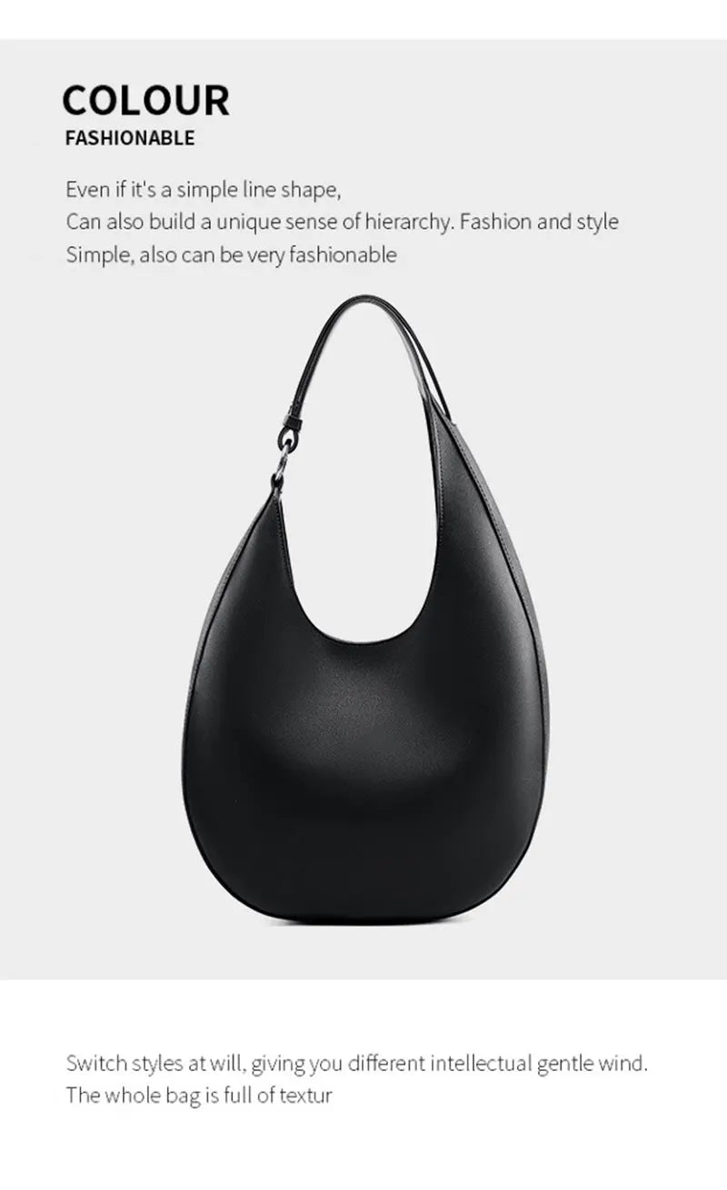 Genuine Leather Women Tote Bags Fashion Luxury Designer Women's Shoulder Bag Quality Cowhide Large Capacity Half Moon Handbags