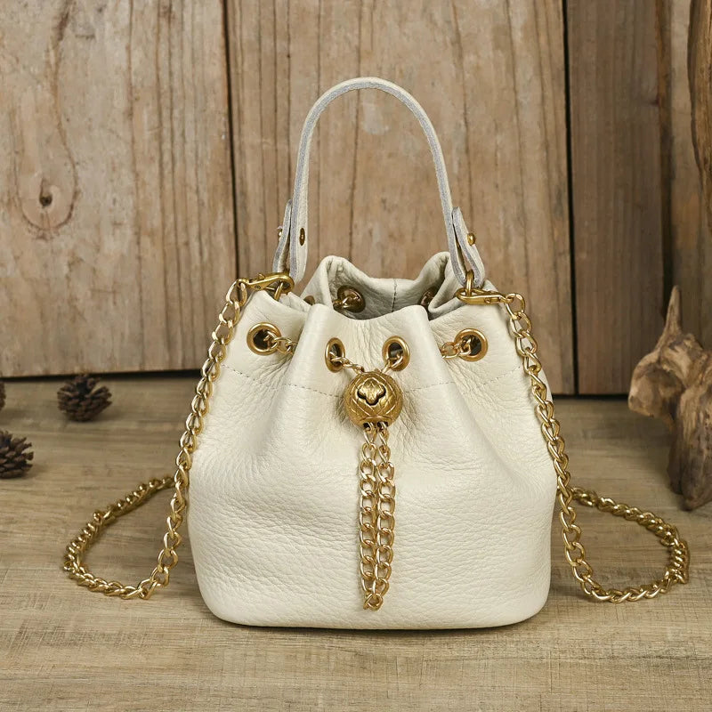 LD-Soft Leather Bag Versatile for All Seasons, Sweet and Ladylike. Top Layer Cowhide Handbag, Single Shoulder Bucket Bag