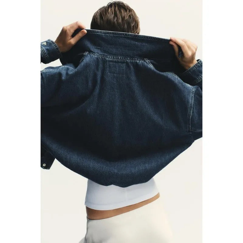 Vintage Washed Denim Zip Up Jacket High Collar Relaxed Fit Slant Pockets Women Streetwear Short Jean Coat Valentine Gift 260602