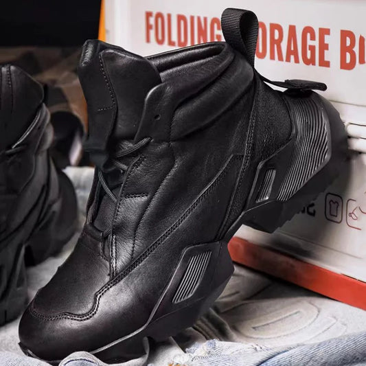 Men's High Top  Boots Winter Fce Lined Genuine Leather Casual Spor Dad oes Heightening Thi Bot Trendy ort...