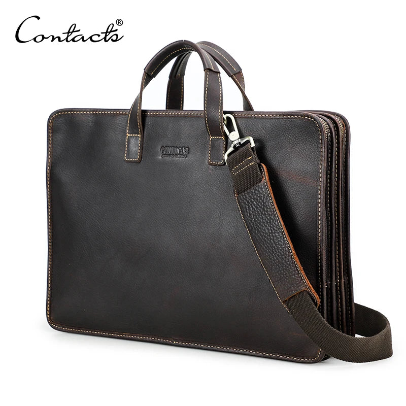 CONTACT'S Genuine Leather Sling Briefcase for Men Business Bags Male Shoulder Bag Men's Bag Tote Laptop Bags for 16" Macbook Pro