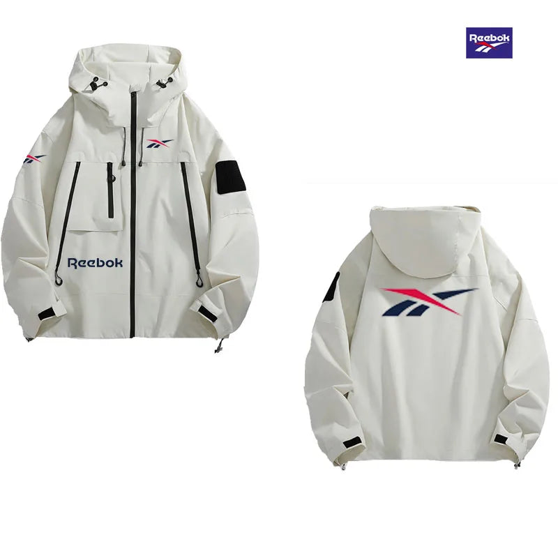 Reebok Men's Hooded Jacket, Multi-Zip Waterproof Sliding Windproof Coat, Comfortable and Loose Hiking Jacket for Camping
