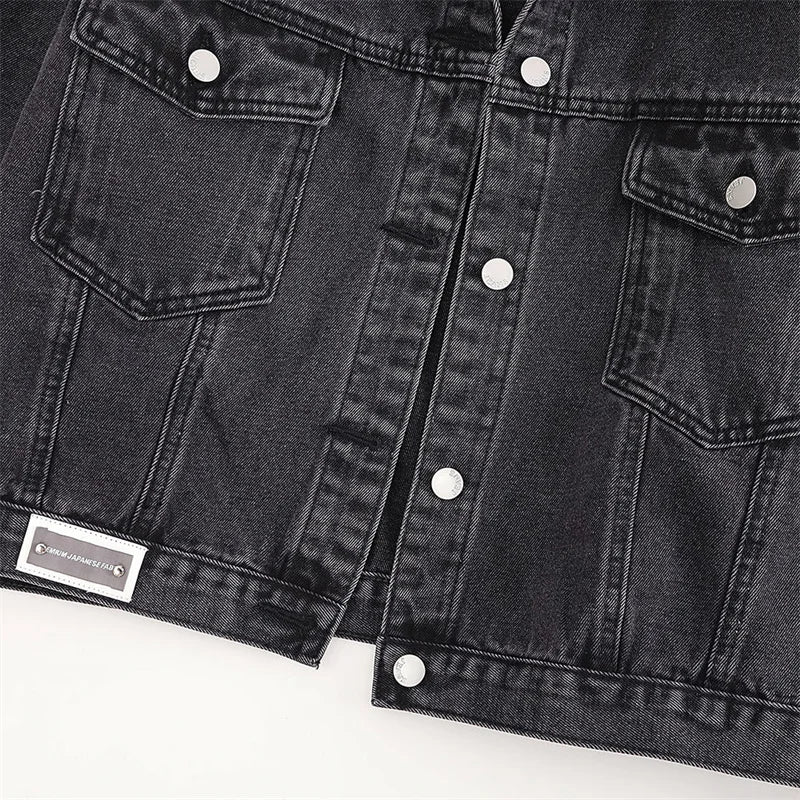 Fashion Women's Black Washed Denim Jackets Spring Autumn Vintage Jeans Coat Oversize Loose Outerwear Lady Casual Tops Overcoat