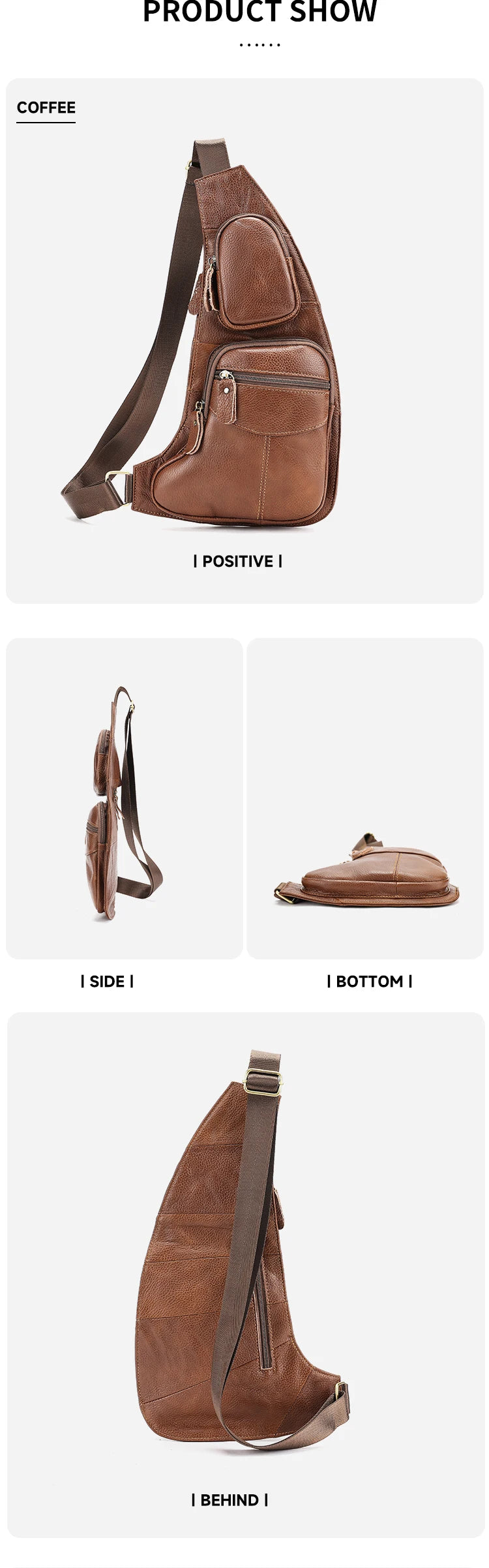 Men Genuine Leather Sling Cross Body High Quality Chest Bag Multi-Pockets Casual Male Cowhide Shoulder Bag Backpack Rucksack