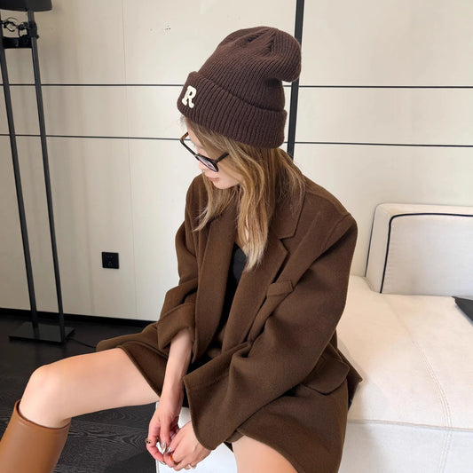 Autumn Winter Double-Sided Cashmere Coat Korean Style Suit Woolen Blazer Women Design Sense Set Korean Fashion Elegant