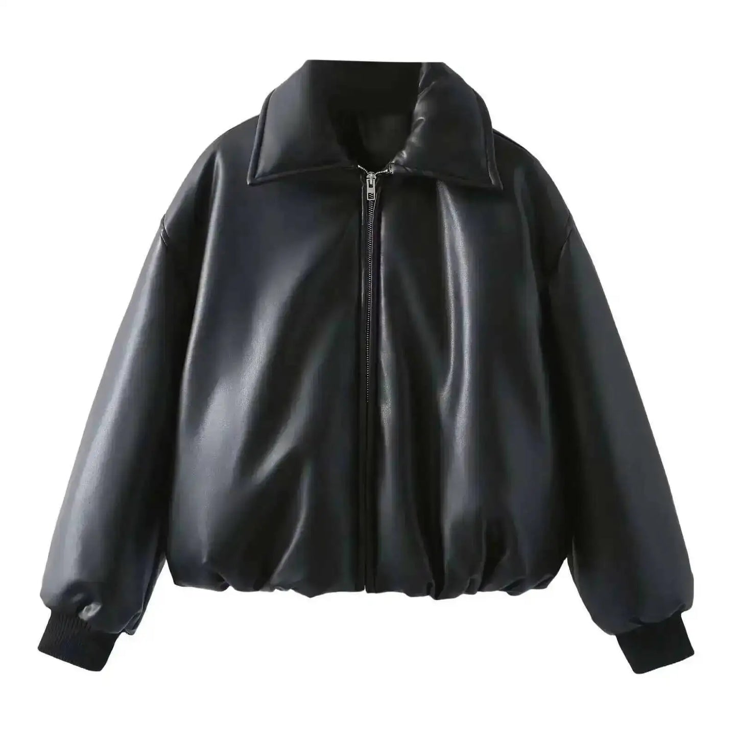 SHENGPALAE Women's Fashion 2026 Autumn Winter New Clothes Solid Color Leather Thicken Warm Female Short Cotton Jacket 5C1437